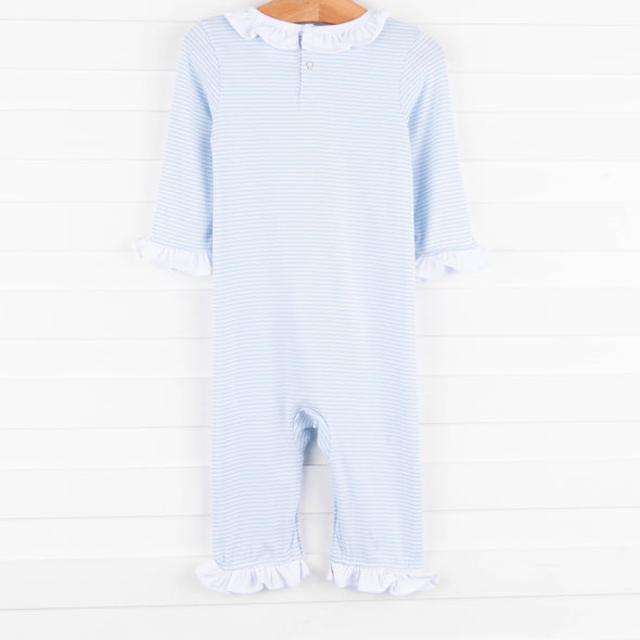 Deer Friend Ruffle Romper, Blue