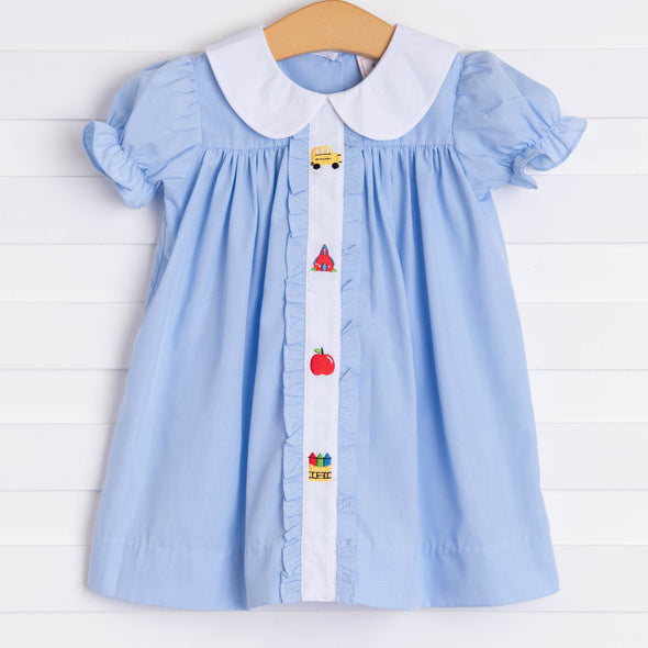 My First Day Embroidered Dress, Blue