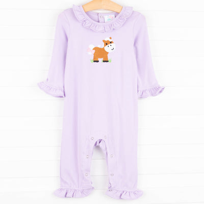 Hold Your Horses Ruffle Romper, Purple