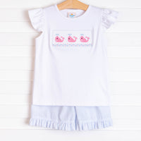 Whale of a Time Smocked Ruffle Short Set, Light Blue Seersucker
