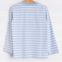 Moo! Cow Applique Shirt, Light Blue Stripe