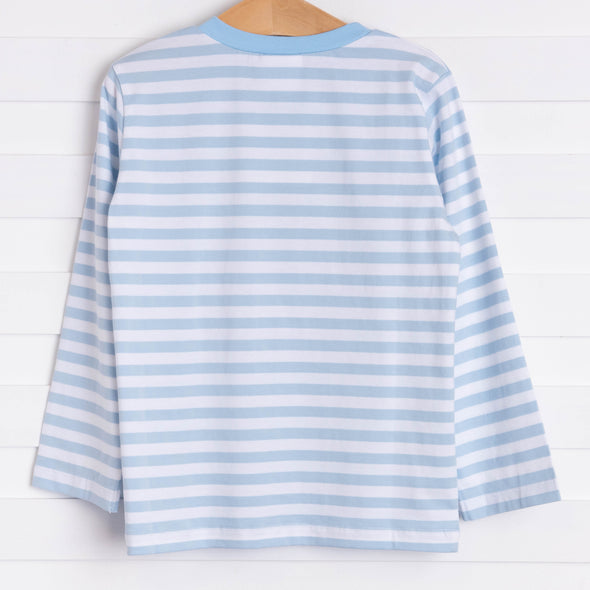 Moo! Cow Applique Shirt, Light Blue Stripe