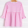 Moo! Cow Applique Dress, Pink Stripe