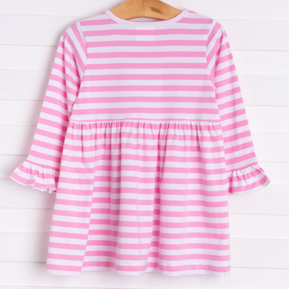 Moo! Cow Applique Dress, Pink Stripe