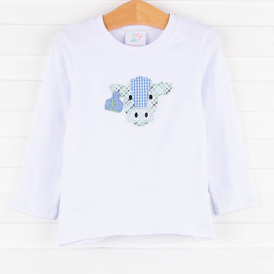 Cow Boy Embroidered Shirt, White