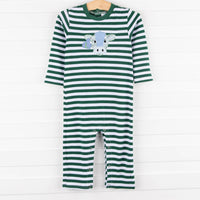 Cow Boy Embroidered Romper, Green