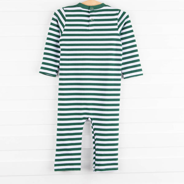Cow Boy Embroidered Romper, Green