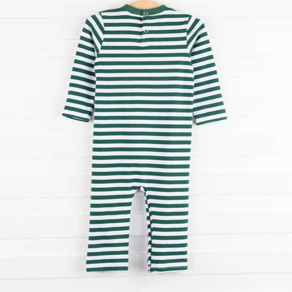 Cow Boy Embroidered Romper, Green