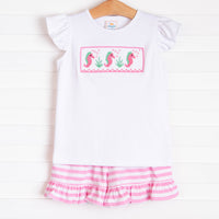 Seahorses and Sunshine Smocked Ruffle Short Set, Pink Stripe
