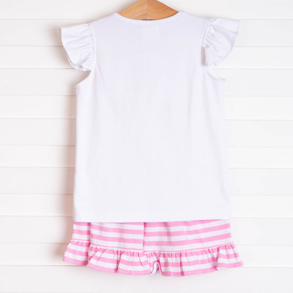 Seahorses and Sunshine Smocked Ruffle Short Set, Pink Stripe