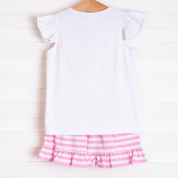 Seahorses and Sunshine Smocked Ruffle Short Set, Pink Stripe