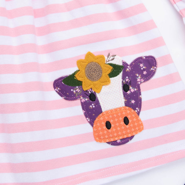 Cow Girl Embroidered Top, Pink