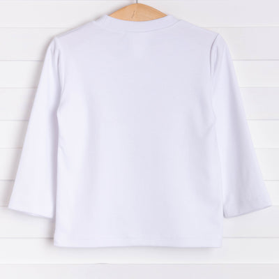 Gingham Train Applique Long Sleeve Shirt, White