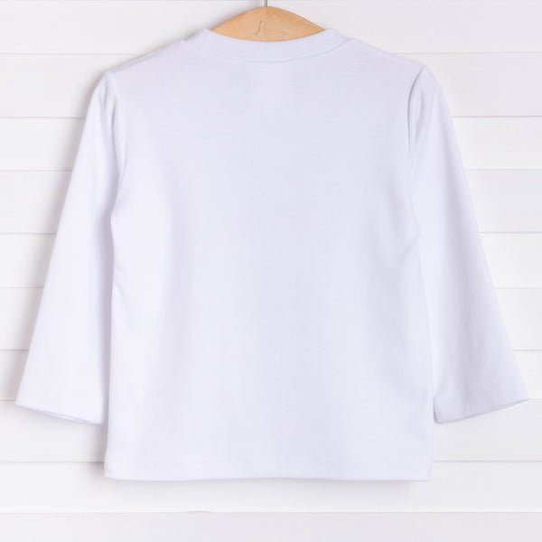 Gingham Train Applique Long Sleeve Shirt, White