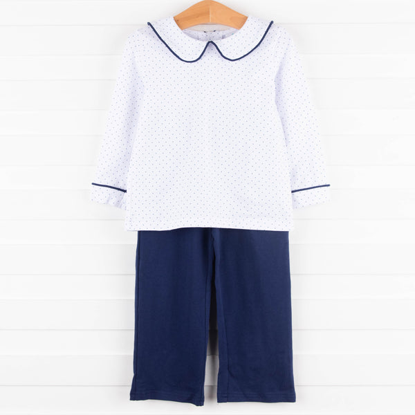 Campbell Pant Set, Navy Bitty Dot