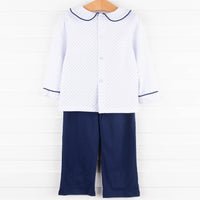 Campbell Pant Set, Navy Bitty Dot