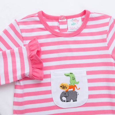 Zoo Pals Ruffle Romper, Pink