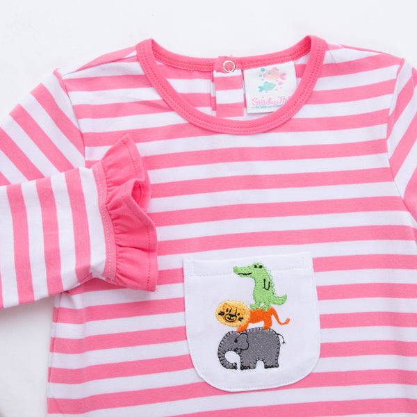 Zoo Pals Ruffle Romper, Pink