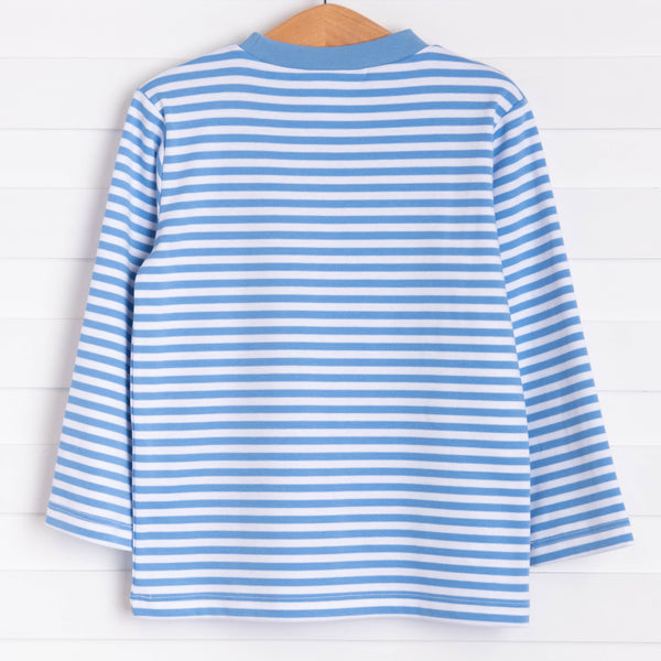 Little Chameleon Applique Shirt, Party Blue Stripe