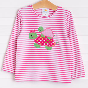 Turtle Friends Applique Shirt, Fuchsia Stripe