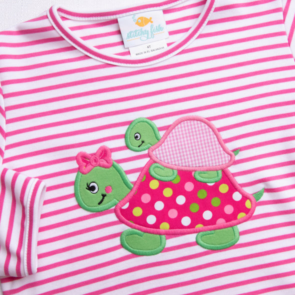 Turtle Friends Applique Shirt, Fuchsia Stripe