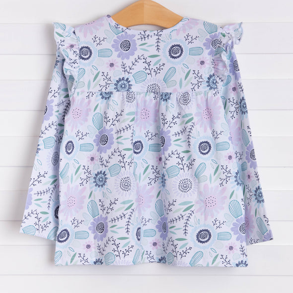 Felicity Flutter Sleeve Top, Purple Floral