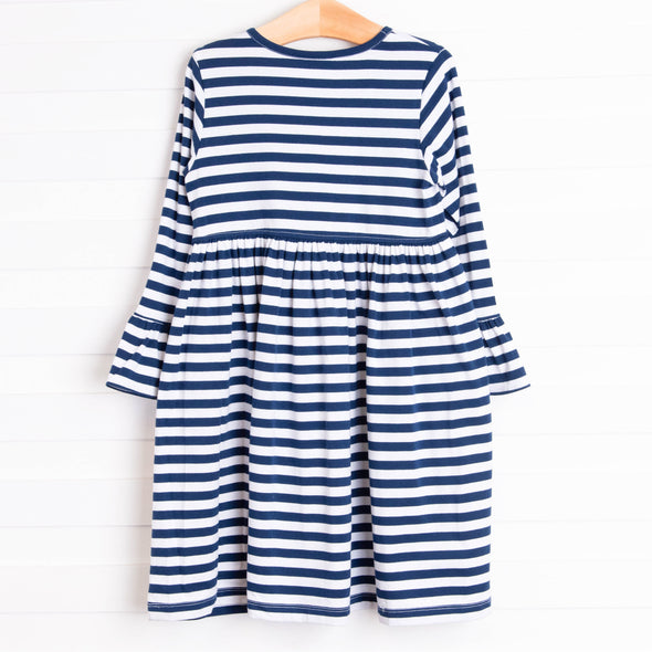 Little Miss Turkey Dress, Navy Stripe