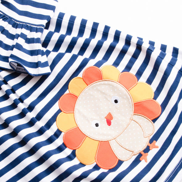 Little Miss Turkey Dress, Navy Stripe