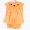 Trick or Treat Smocked Bloomer Set, Orange Bitty Dot