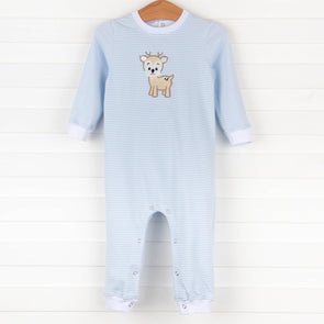 Deer Friend Applique Romper, Blue