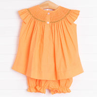 Trick or Treat Smocked Bloomer Set, Orange Bitty Dot