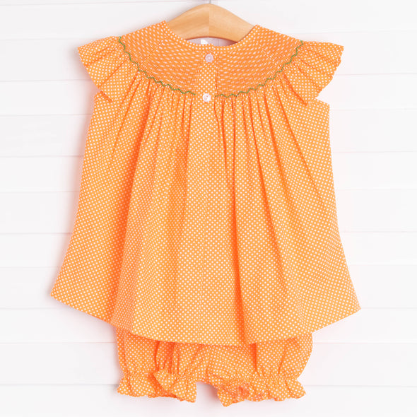 Trick or Treat Smocked Bloomer Set, Orange Bitty Dot
