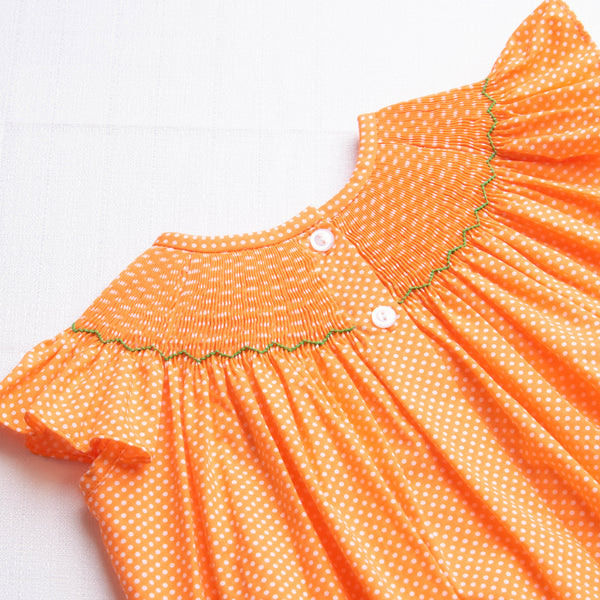 Trick or Treat Smocked Bloomer Set, Orange Bitty Dot