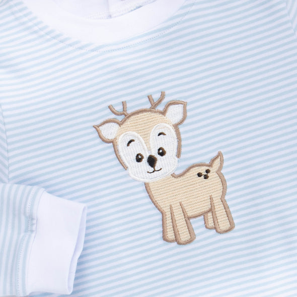 Deer Friend Applique Romper, Blue
