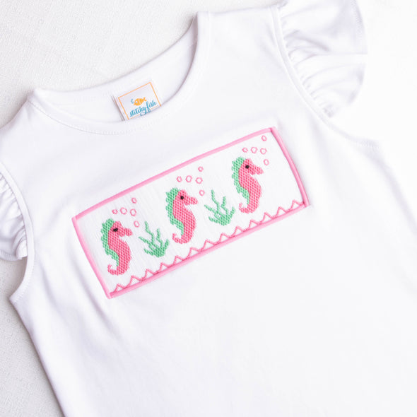 Seahorses and Sunshine Smocked Ruffle Short Set, Pink Stripe