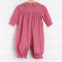 Santa's Reindeer Smocked Romper, Red Gingham