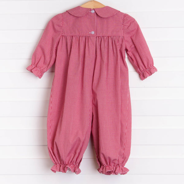 Santa's Reindeer Smocked Romper, Red Gingham