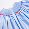 Santa's Smile Smocked Ruffle Pant Set, Light Blue Gingham