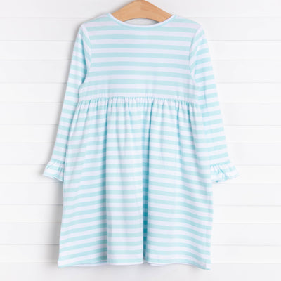Gingerbread Applique Dress, Mint Stripe