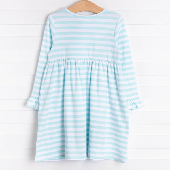 Gingerbread Applique Dress, Mint Stripe