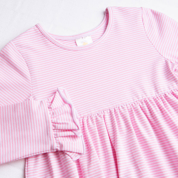 Rockin Around the Christmas Tree Applique Ruffle Dress, Pink Stripe