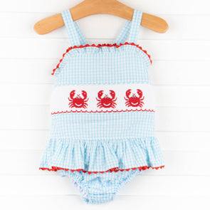Crabby Critter Smocked One Piece, Blue