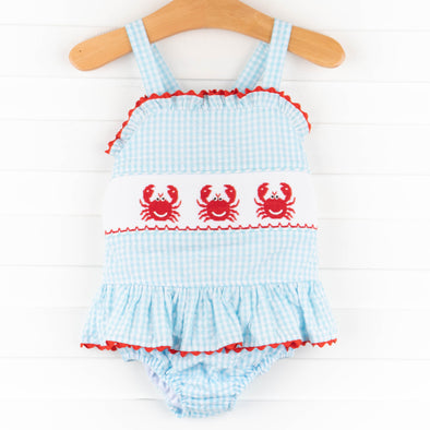 Crabby Critter Smocked One Piece, Blue