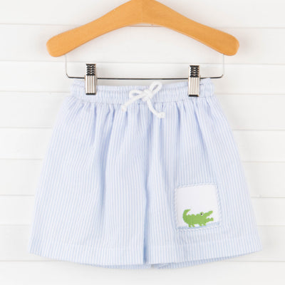 Chomp! Chomp! Smocked Swim Trunks, Blue