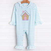 Gingerbread Applique Romper, Mint Stripe