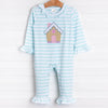 Gingerbread Applique Romper, Mint Stripe