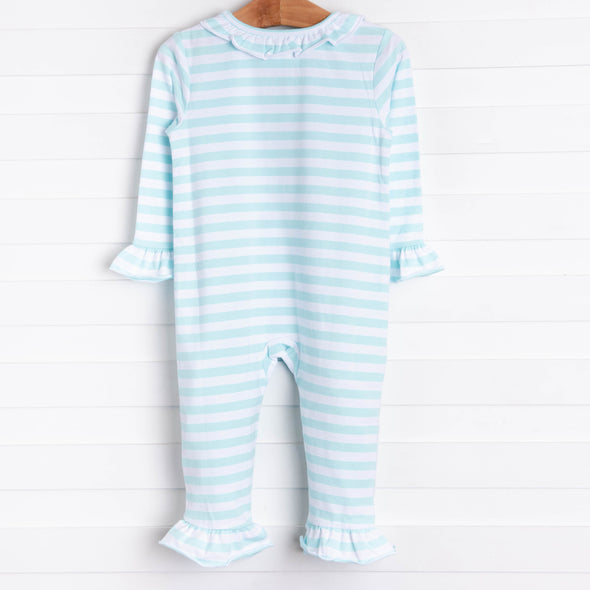 Gingerbread Applique Romper, Mint Stripe