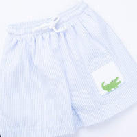 Chomp! Chomp! Smocked Swim Trunks, Blue