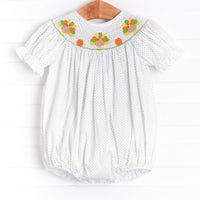 Turkey Smocked Bubble, Green Bitty Dot