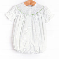 Turkey Smocked Bubble, Green Bitty Dot